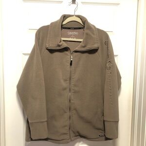 Women’s Calvin Klein High Neck Collar Taupe Performance Fleece Zippered Jacket